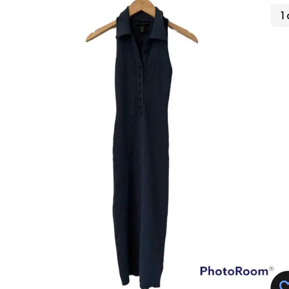 House of Harlow 1960 CHARCOAL Ribbed Knit Polo Midi Dress SZ S